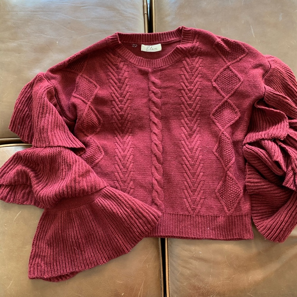 Elam Ruffled Sleeve Burgundy Sweater - Picture 1 of 5